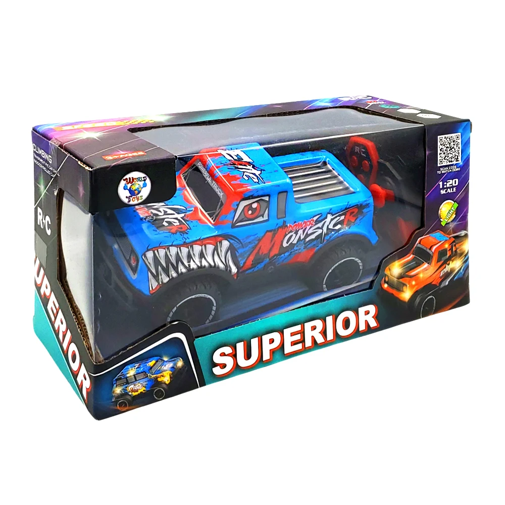 Carro eléctrico a control remoto con luz y estampado power monster, variedad