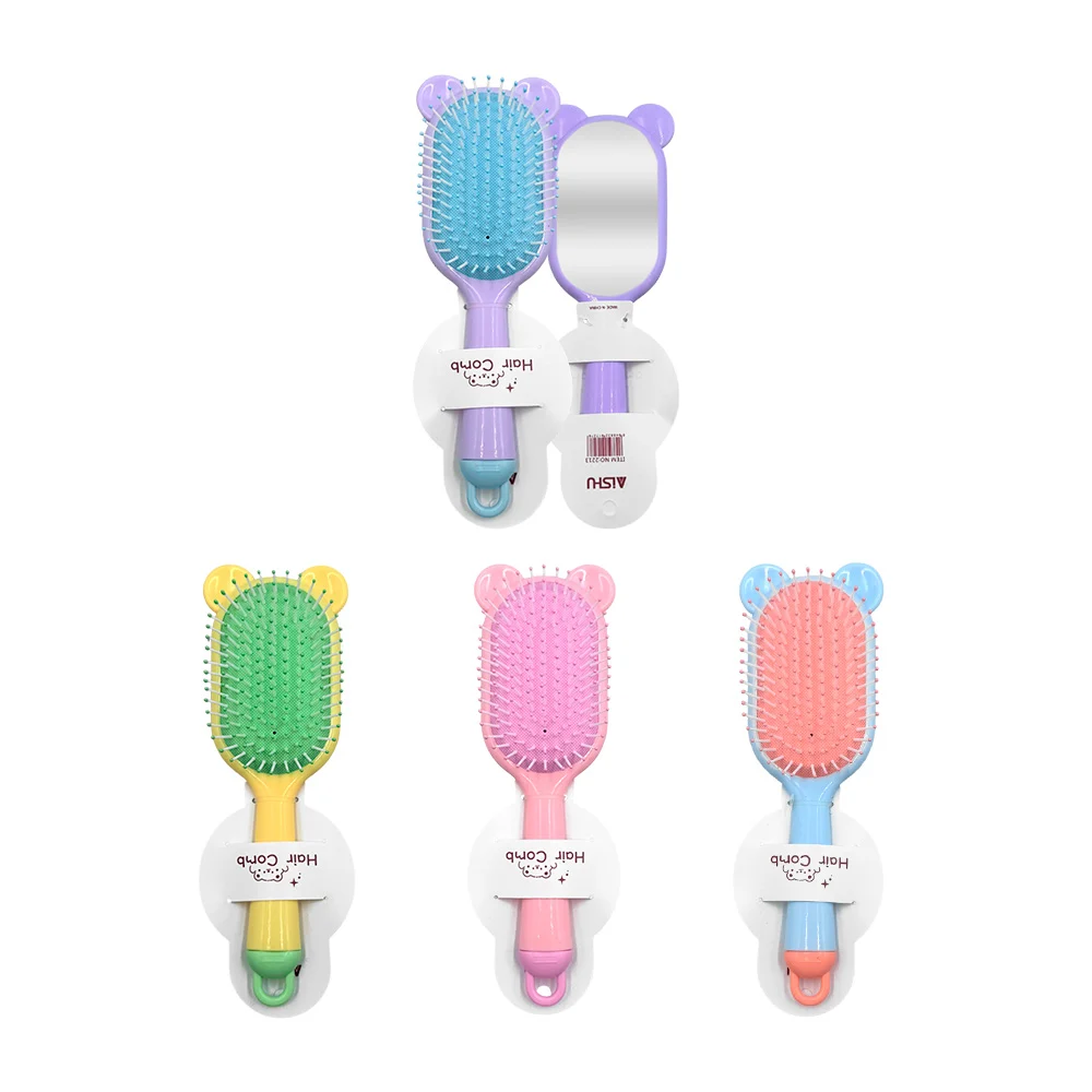 Cepillo con espejo y orejas de oso, para el cabello, variedad de colores
