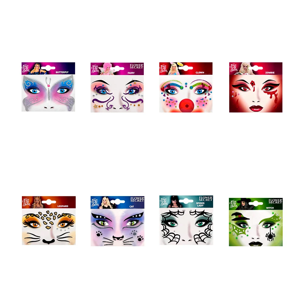 Planilla de calcomanías faciales para disfraz, varios modelos / face art decor