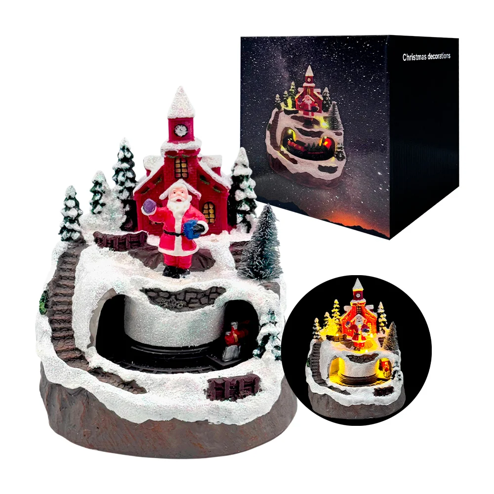 Adorno decorativo músical navideño de santa claus y tren movil con luz