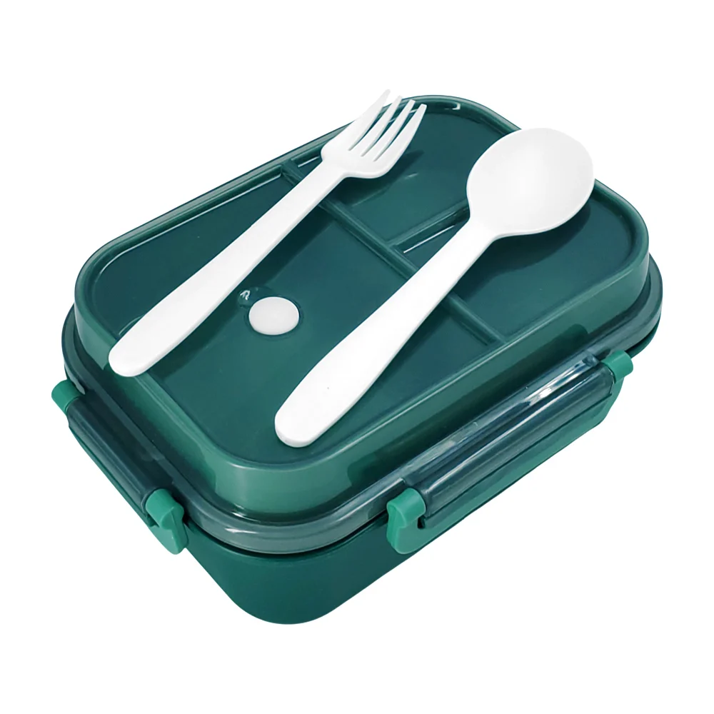 Tupper rectangular plástico con cubiertos, 4 compartimentos y tapa transparente