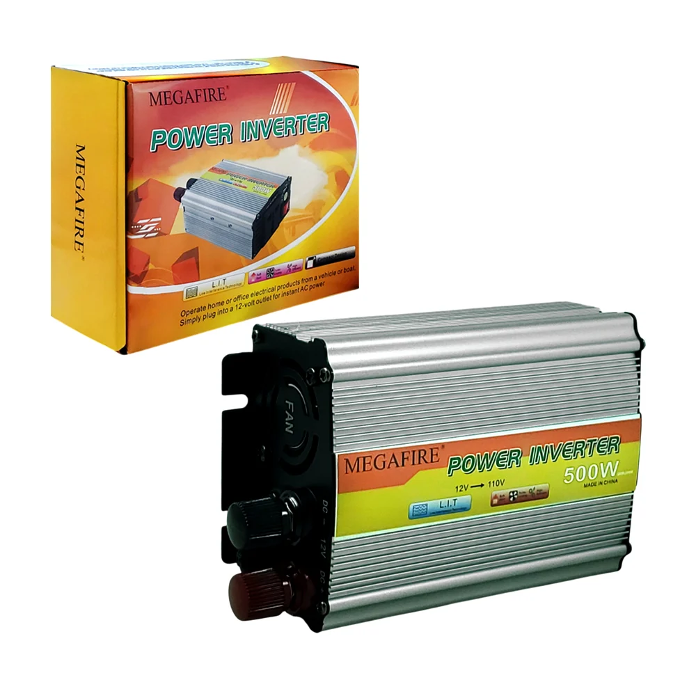 Inversor megafire de corriente con cargador ups 12vdc/110v, potencia de 500w