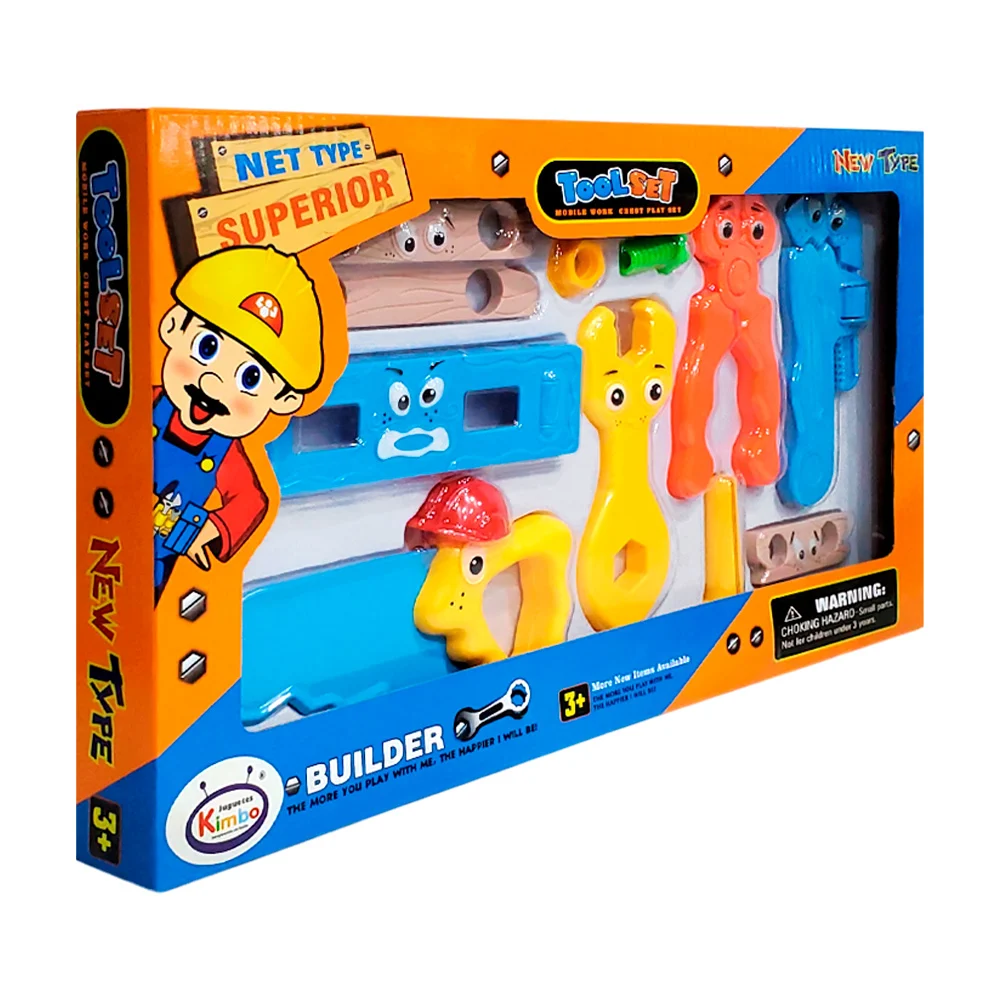 Set de herramientas infantiles de juguete con caritas, varios accesorios