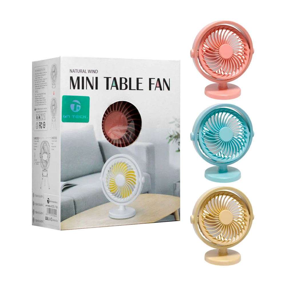 1pza Ventilador pequeño con base circular, con 2 velocidades e iluminación led, variedad de colores / mini table fan / on teck