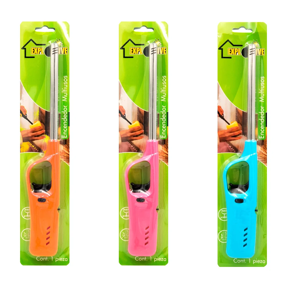 1pza Encendedor antorcha rellenable de cocina explosive con botón de seguridad y nivel de flama, variedad de colores / 200205