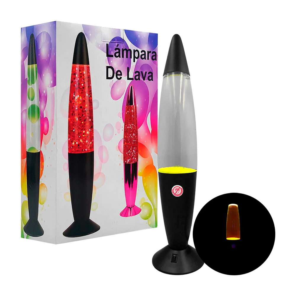 1pza Lámpara ovalada de lava mediana, con base negra de plástico, modelos varios
