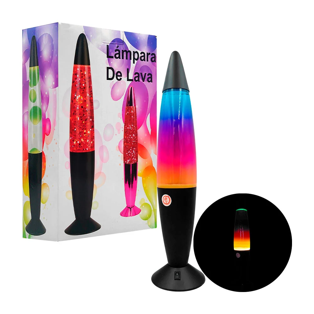 1pz Lámpara de lava ovalada, con base negra y cristal multicolor, modelos varios