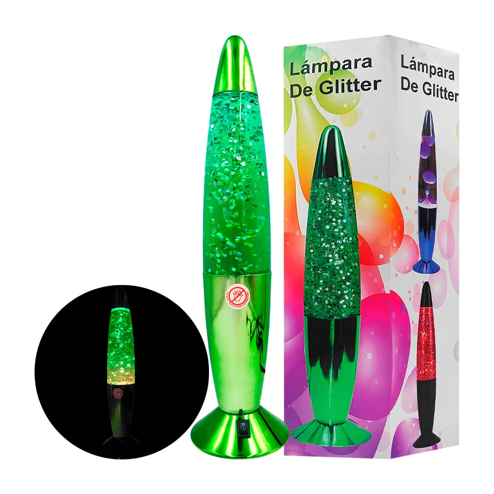1pz Lámpara de glitter ovalada, con base metálica tornasol verde, modelos varios