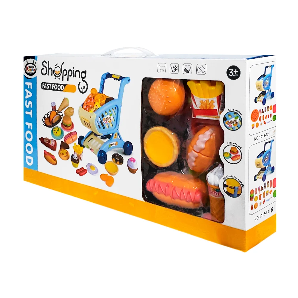Juguete tipo super con mini carrito y temática de comida rápida / shopping