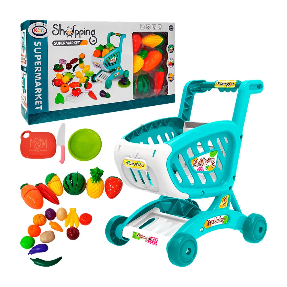 Juguete tipo super con mini carrito y temática de supermercado-frutas / shopping