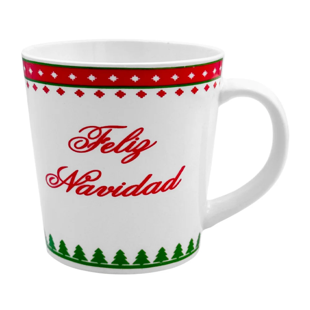 1pza Taza de cerámica con estampado navideño con frase de feliz navidad / 214082