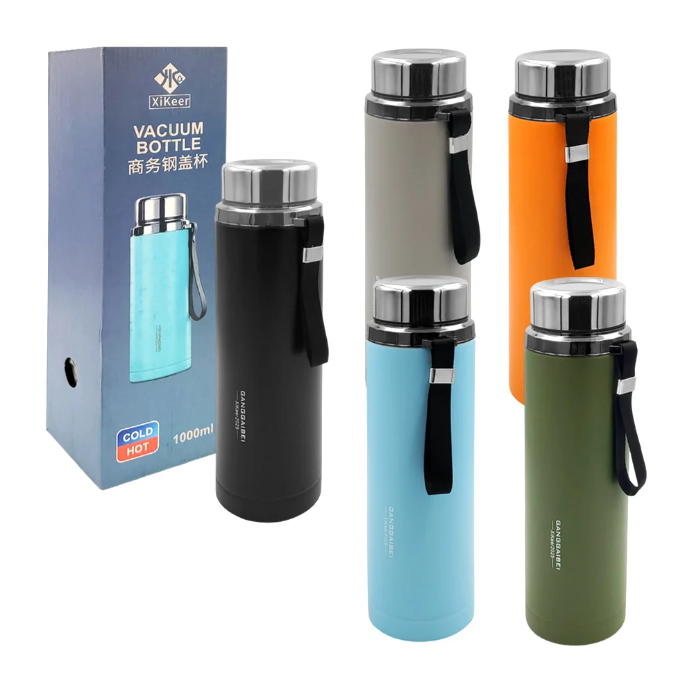 Botella termo xikeer2025 de 1000ml, diseño liso con infusor y correa, variedad