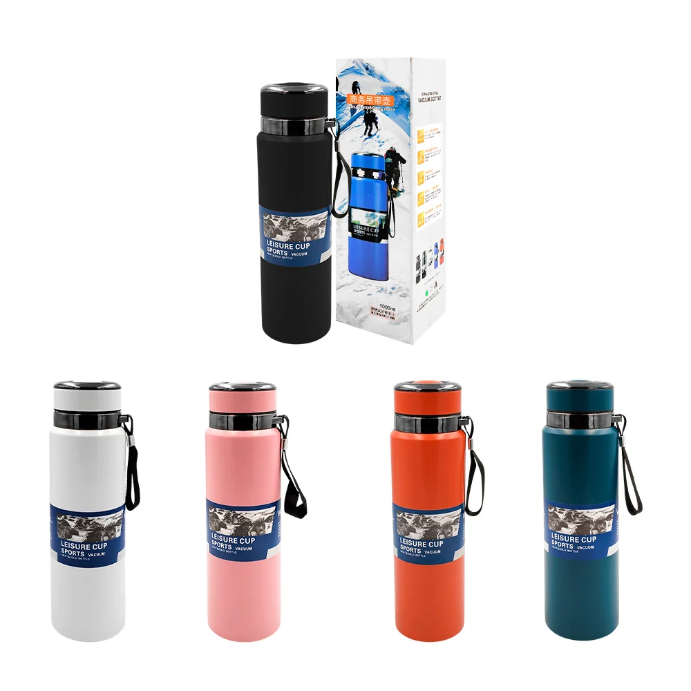 Botella termo de 1000ml, para uso rudo diseño liso con infusor y asa, variedad