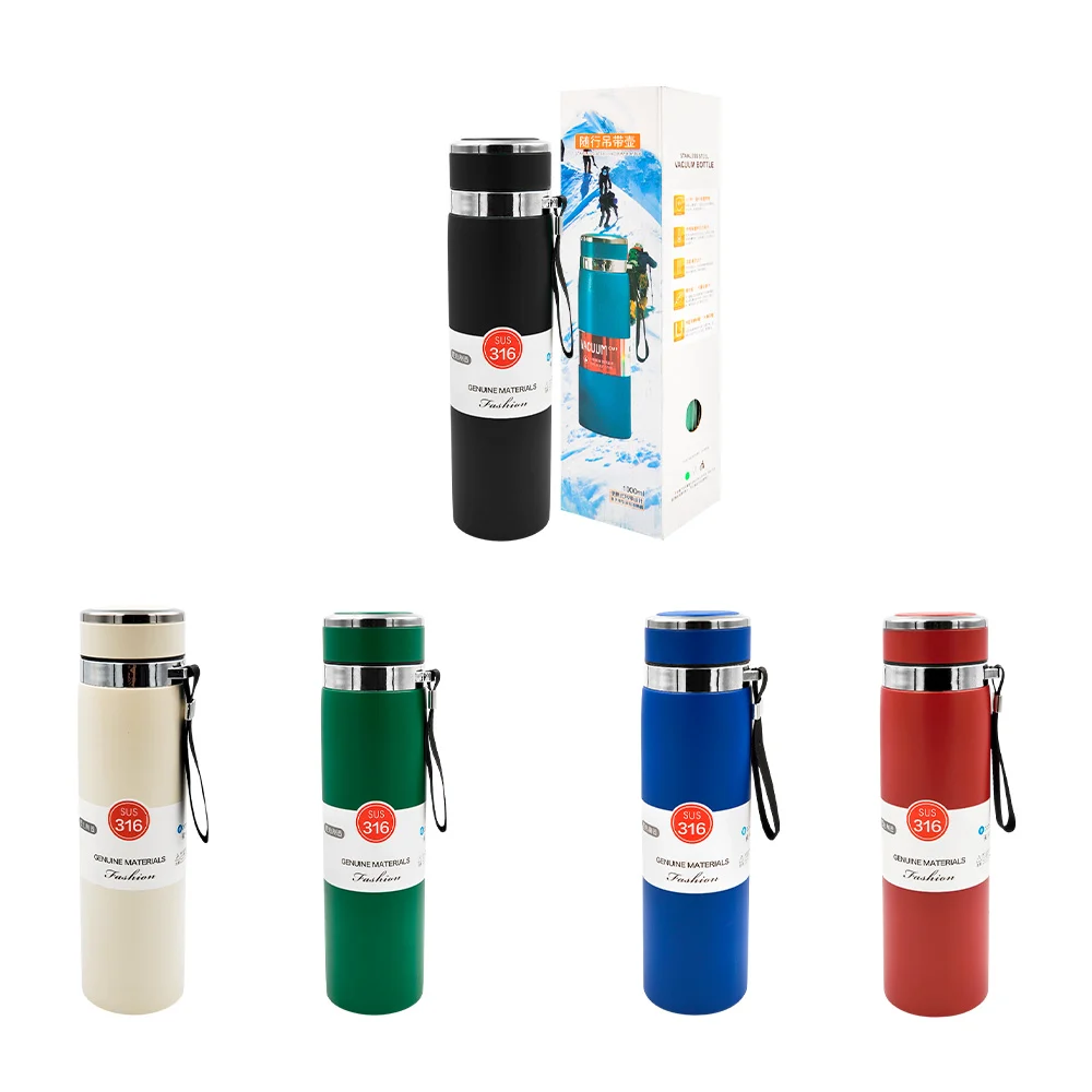 Botella termo 1000ml, diseño liso, cierre hermético con infusor + asa, variedad