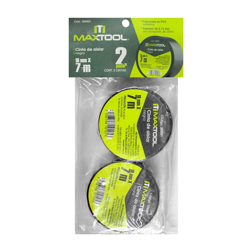 Paquete con 2 cintas aislantes de 18mm x 7m maxtool / 305021