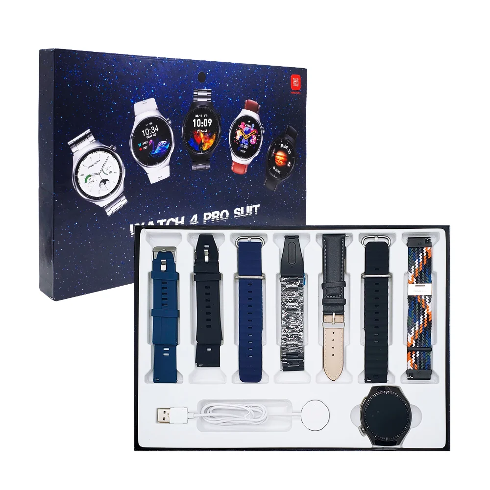 Smart watch 4 pro suit con forma redonda, 8 correas intercambiables y cargador / 8 in 1 set / 313547