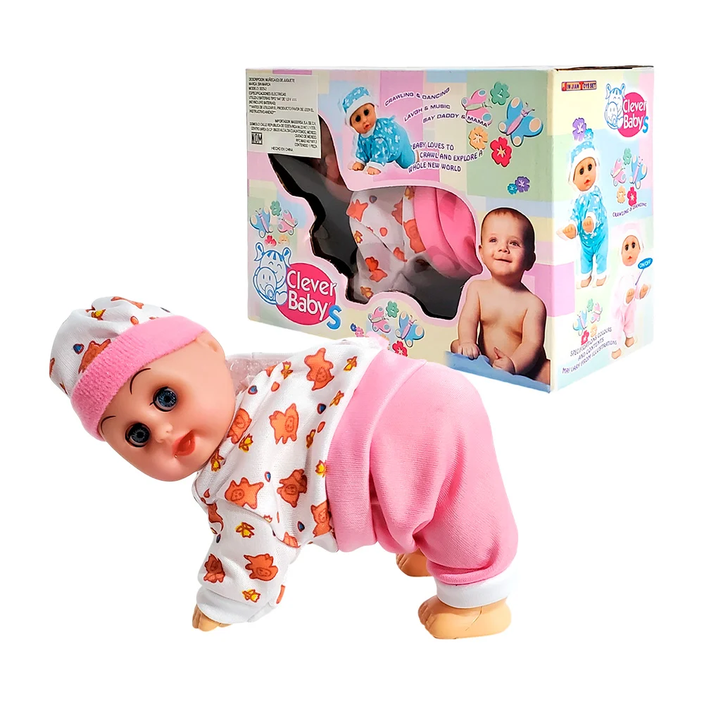 Juguete móvil con diseño de mini bebé que gatea + sonido, varios colores