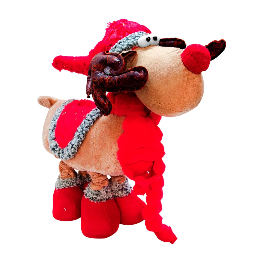 Reno grande afelpado decorativo navideño en tonos rojos y cafés / 50113