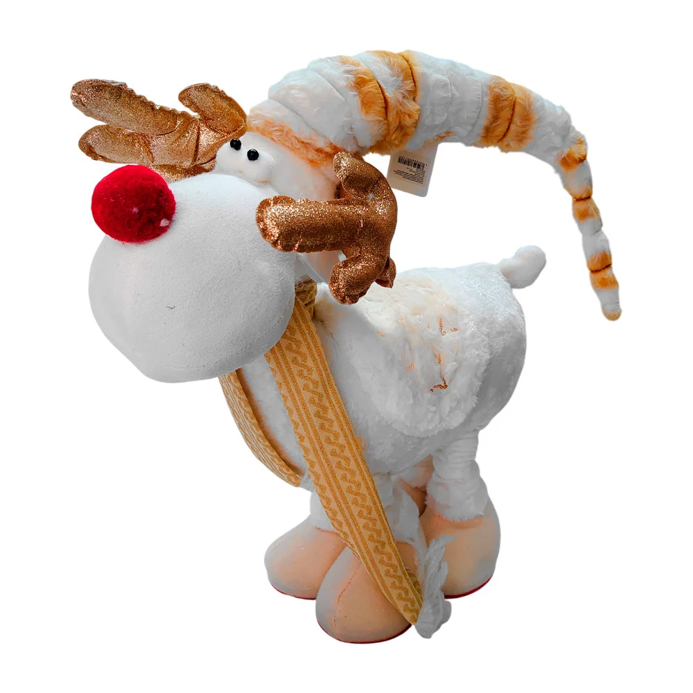 Reno decorativo navideño grande afelpado en tonos dorados / 50115