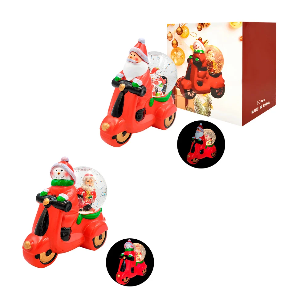 Adorno navideño musical de santa o muñeco de nieve en moto + figura encapsulada