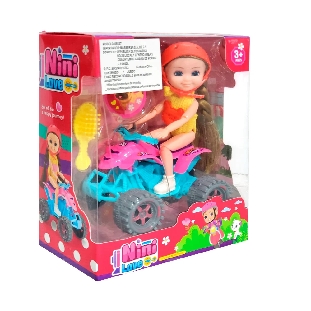Muñeca nini love con motocicleta y accesorios, variedad de colores / 55837