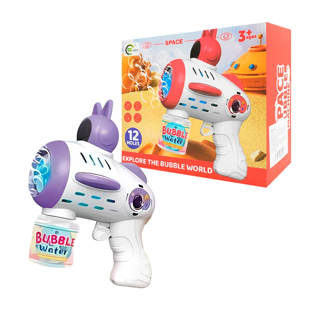 Pistola de burbujas automática con diseño gatito espacial + bote de jabón