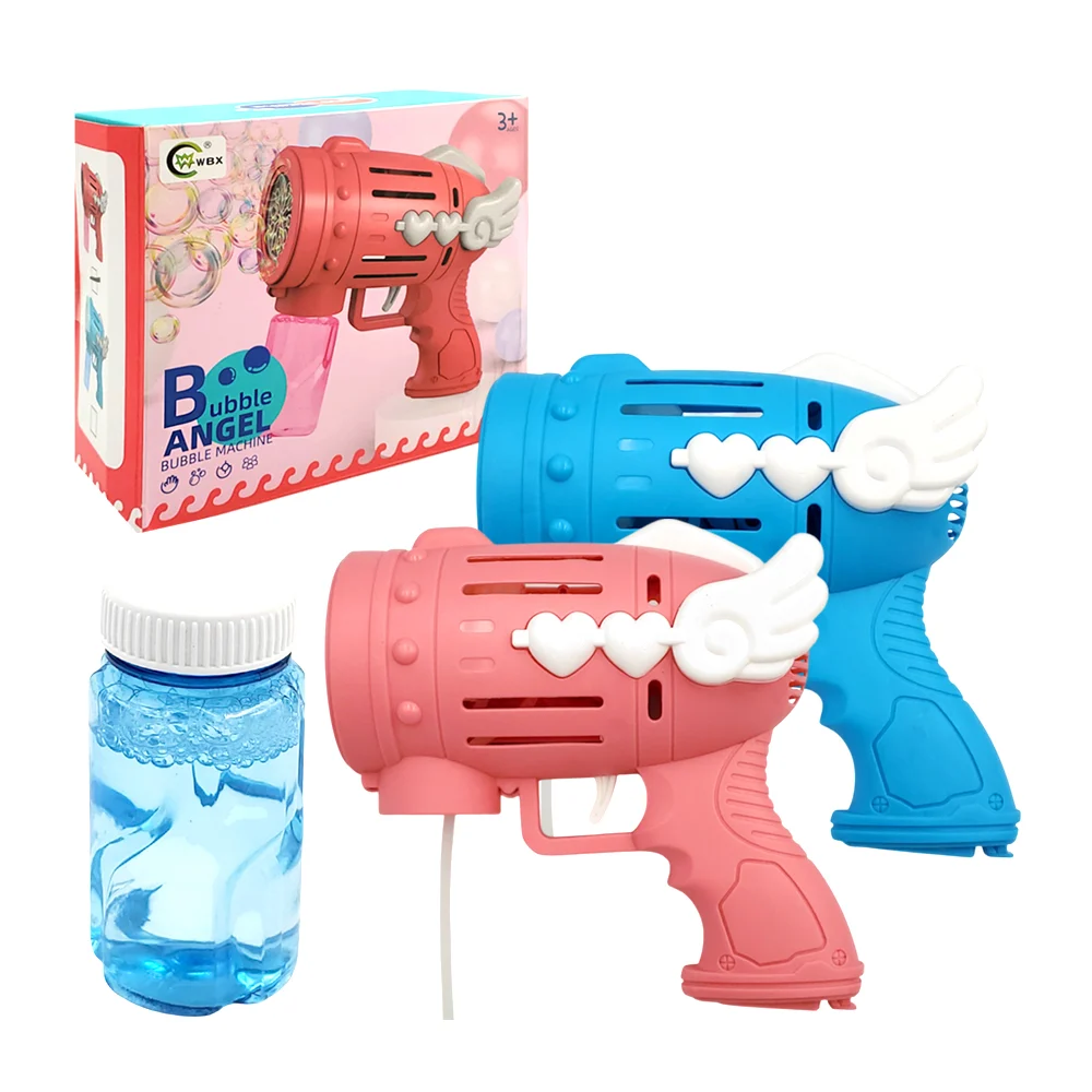 Pistola lanza burbujas infantil eléctrica, de aspas + botella con jabón líquido