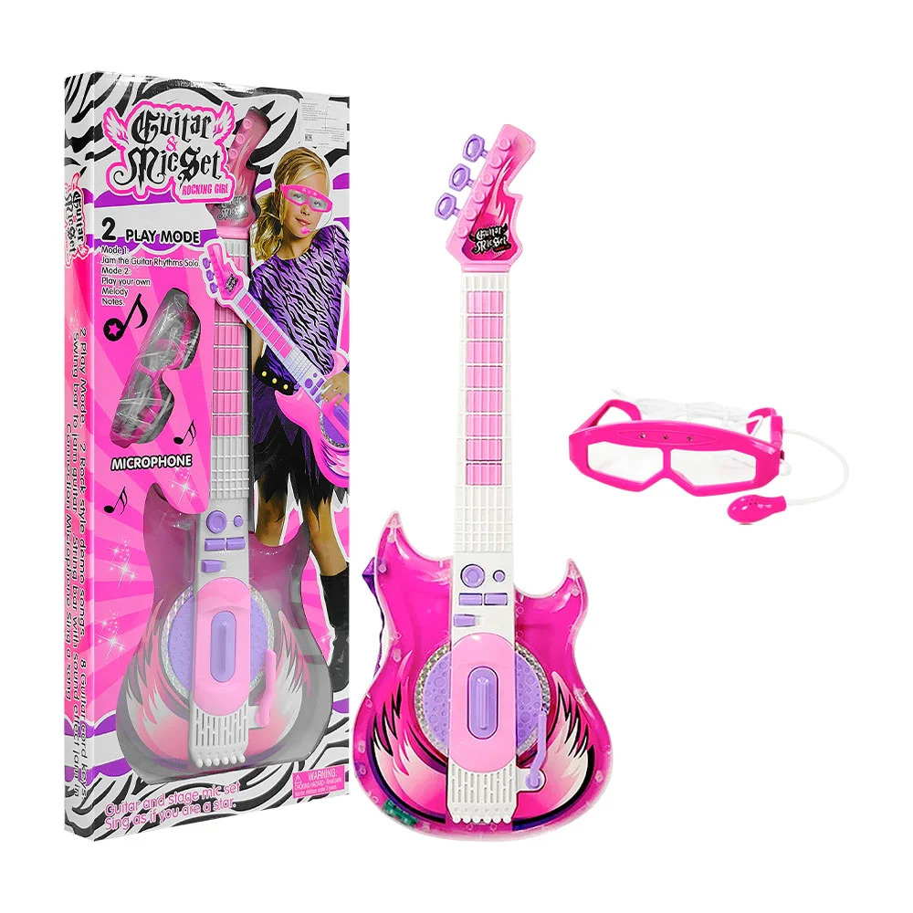 Guitarra musical infantil con luz, micrófono y lentes / guitar & mic set