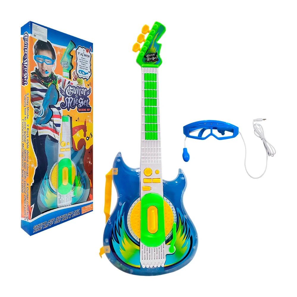 Guitarra musical infantil con luz y microfono + accesorios, variedad de colores