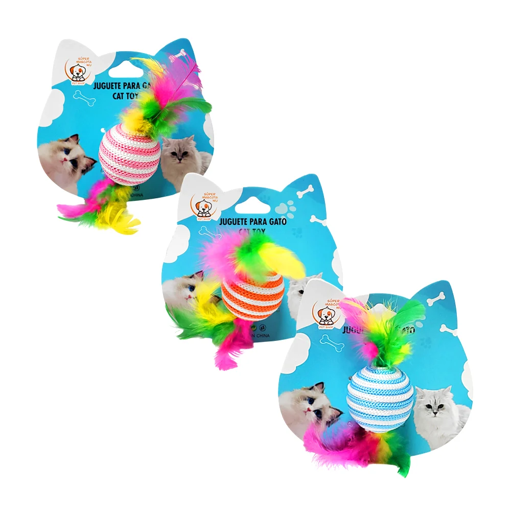 Juguete pequeño para gato con cordón y decoración de plumas, colores surtidos