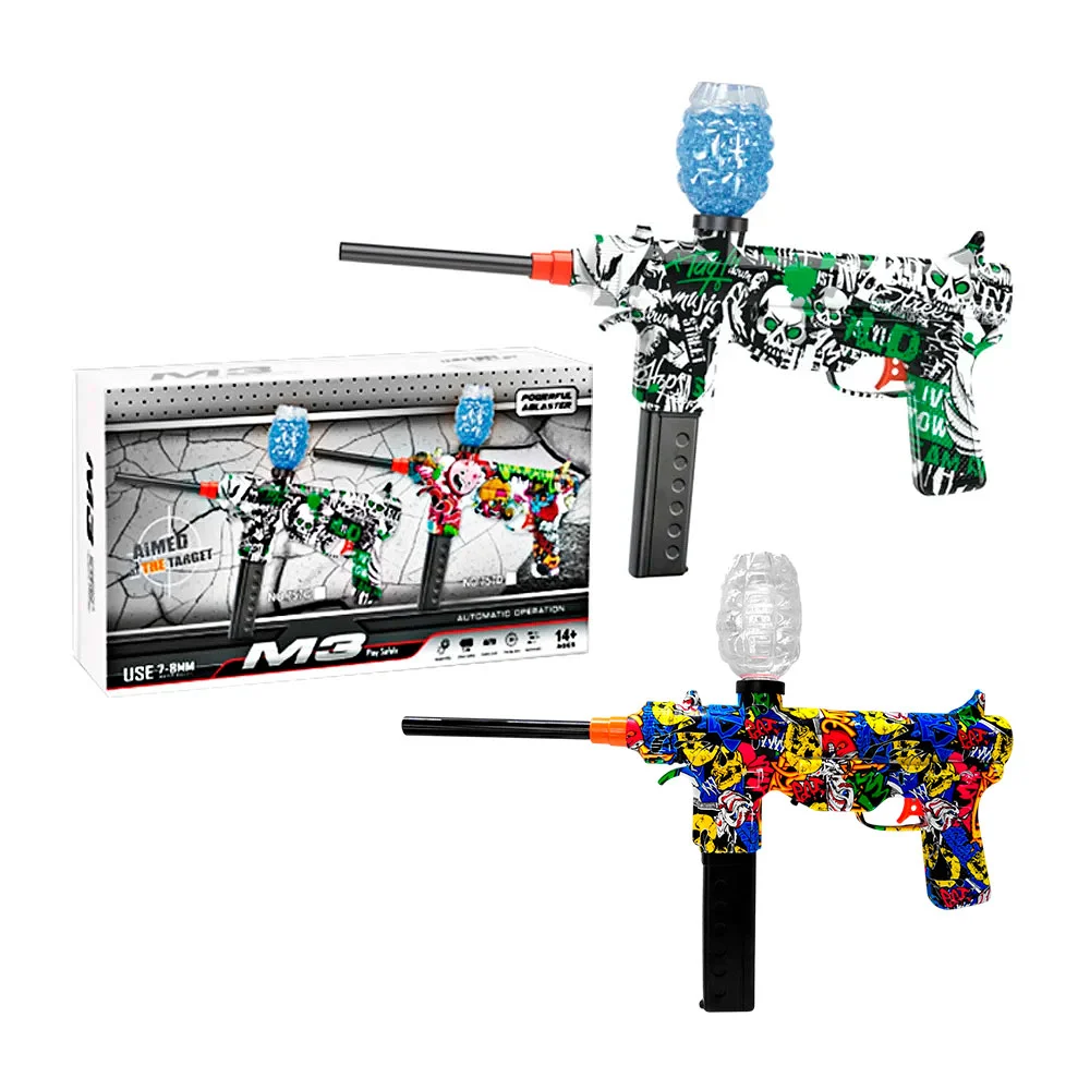 Pistola de juguete m3 con balas de hidrogel 7-8mm, accesorios, batería de 7.4v y estampado tipo grafiti, variedad de diseños / 757a / 757c
