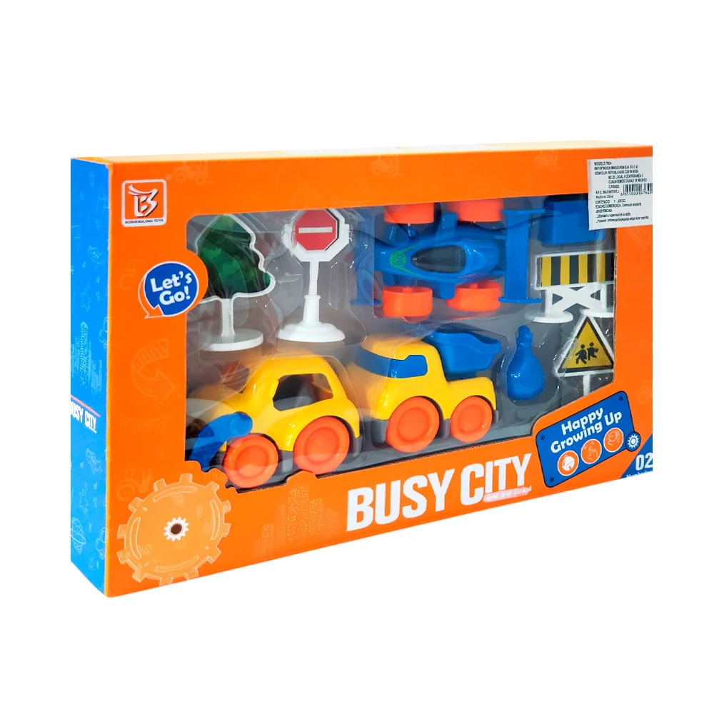 Set de vehículos y accesorios de juguete con temática de ciudad / busy city