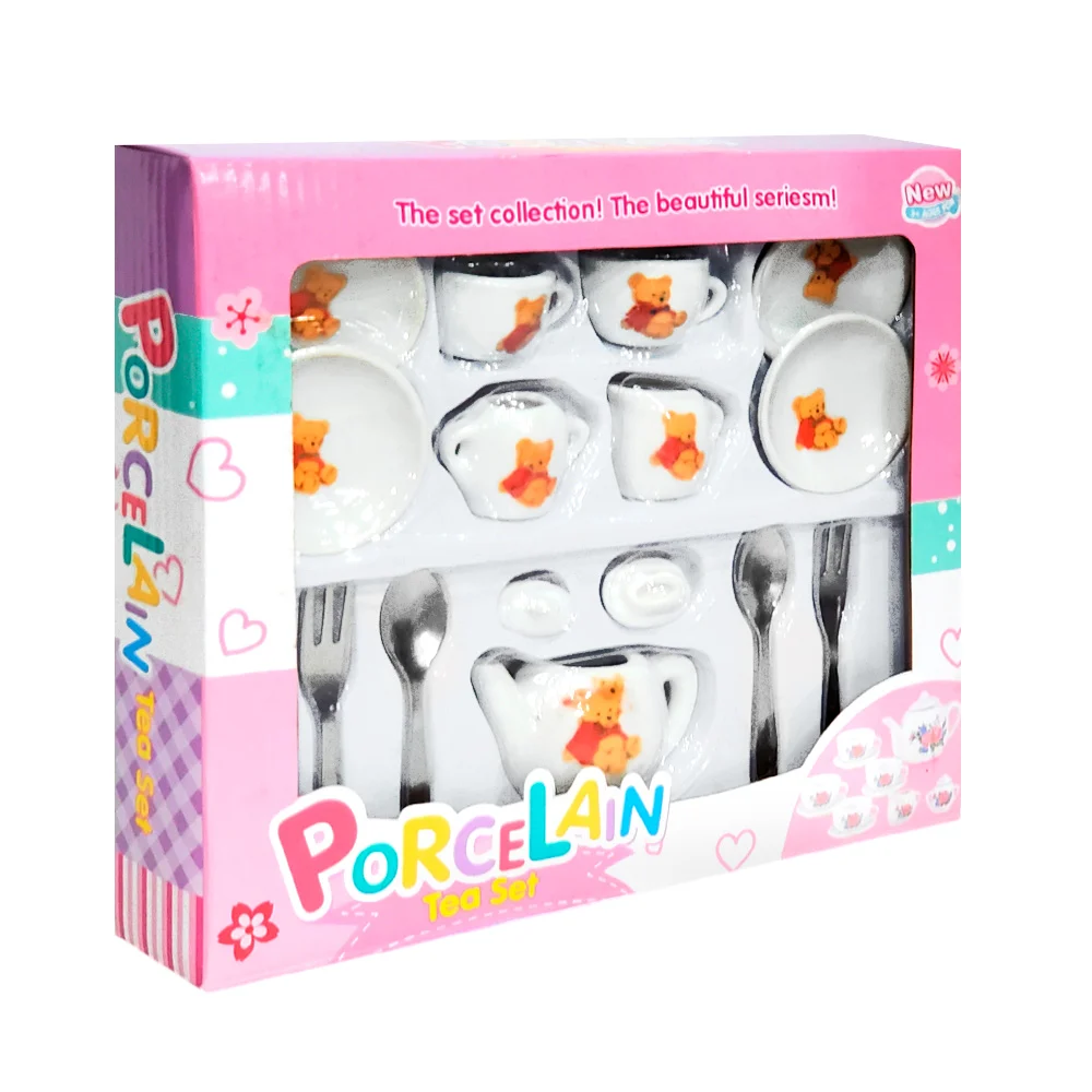 Mini juego de té de porcelana con 15pzas y estampado de oso / porcelain tea set