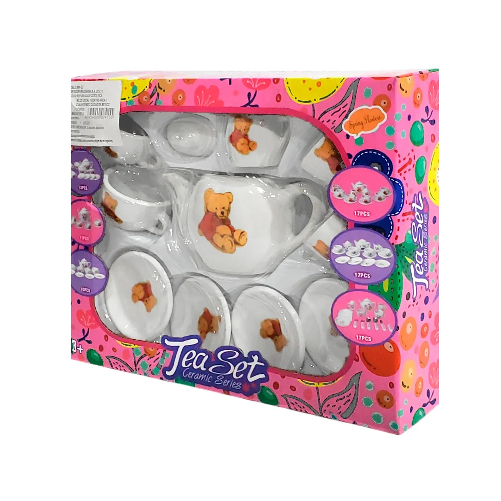 Set para té de porcelana, infantil, con estampado de osito y accesorios