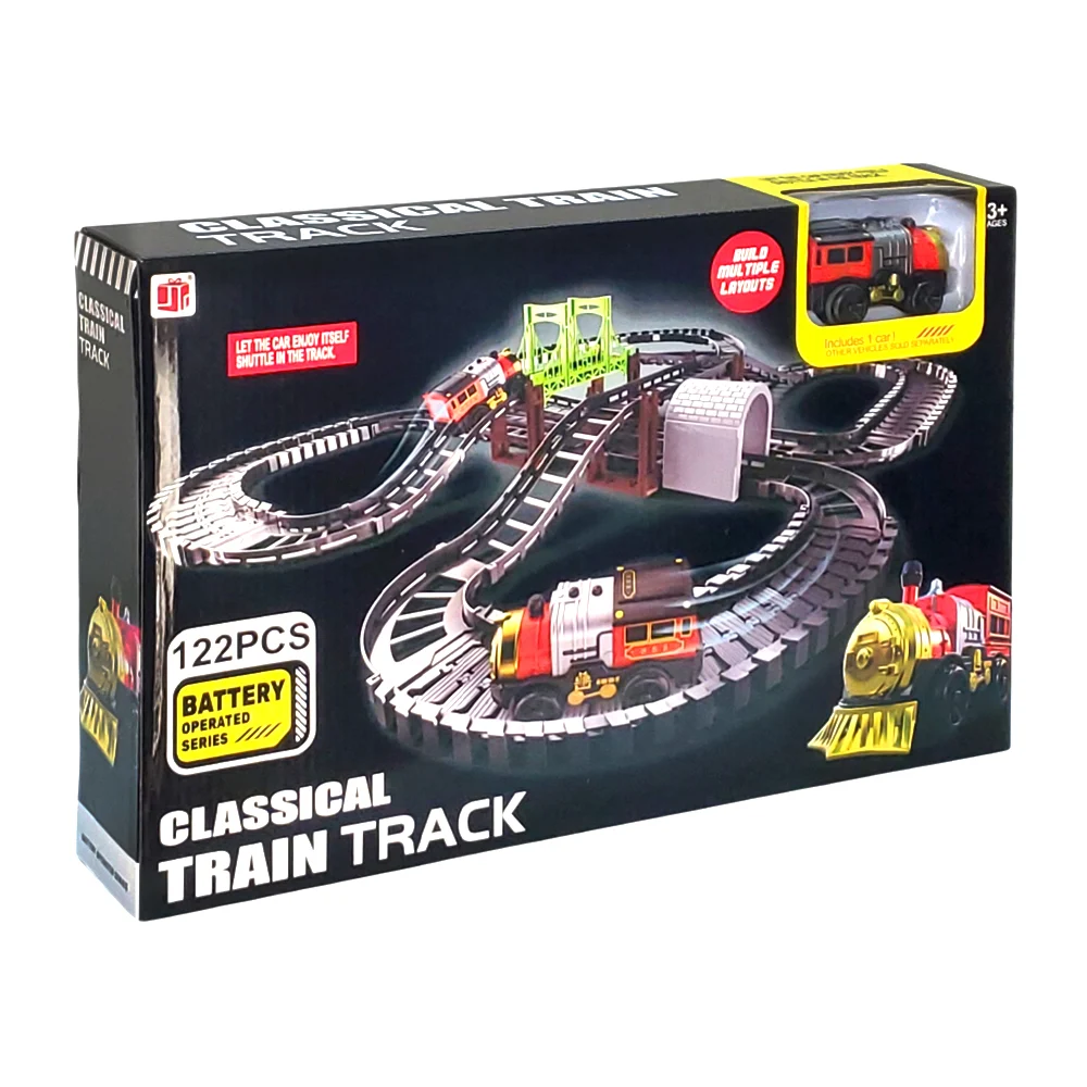 Pista armable 122pcs multidireccional con tren eléctrico, multi diseño, variedad