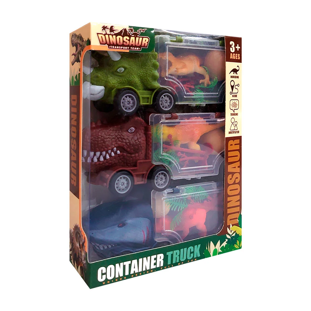 Kit de 3 camiones con diseño de dinosaurios transportadores de juguetes /944-11a