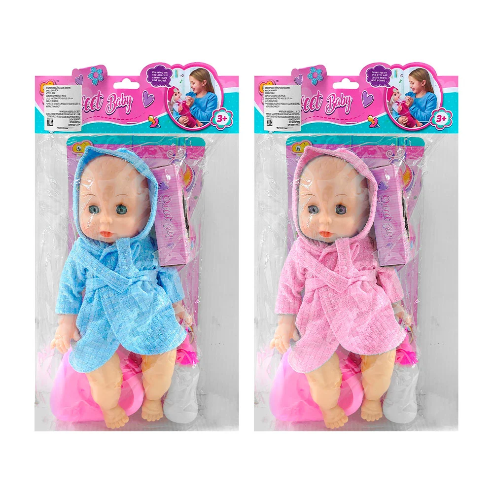 Muñeca bebé sweet baby con bata de baño, bacinica, biberón y jabón, v. colores