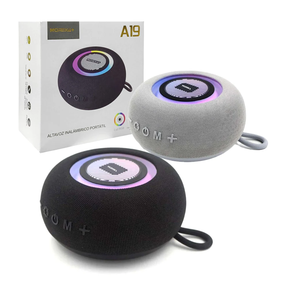 Bocina redonda bluetooth moreka portátil con luz rgb, entrada para usb y tarjeta tf, variedad de colores / a19