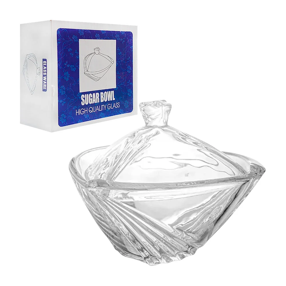 Azucarero de cristal con forma triangular, 12x12x9.5cm / A7583