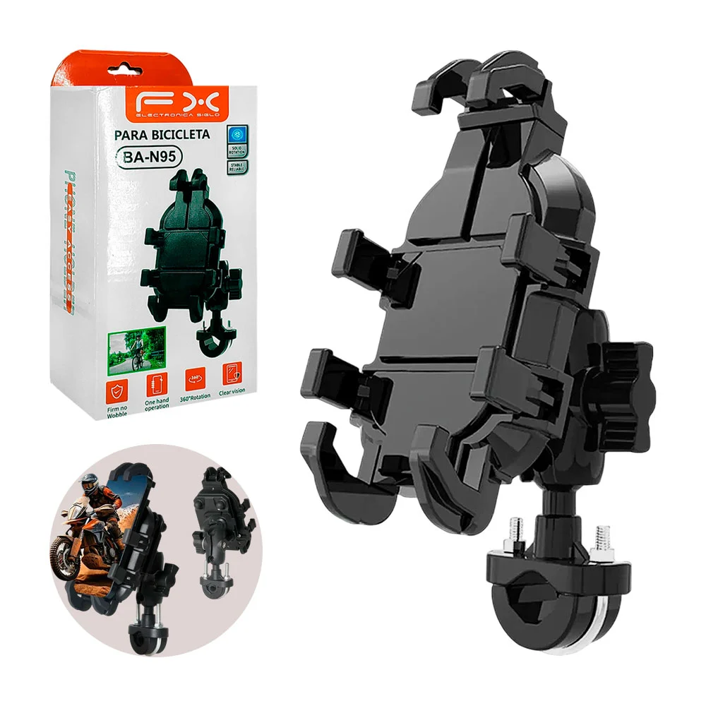 Soporte celular de plastico, uso rudo para bicicleta con rotación 360 / ba-n95