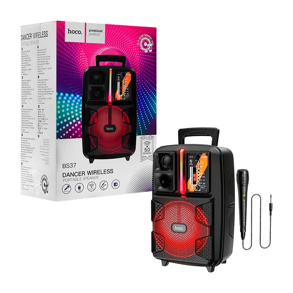 Bocina portátil inalámbrica con luces rgb, micrófono alámbrico y asa agarradera