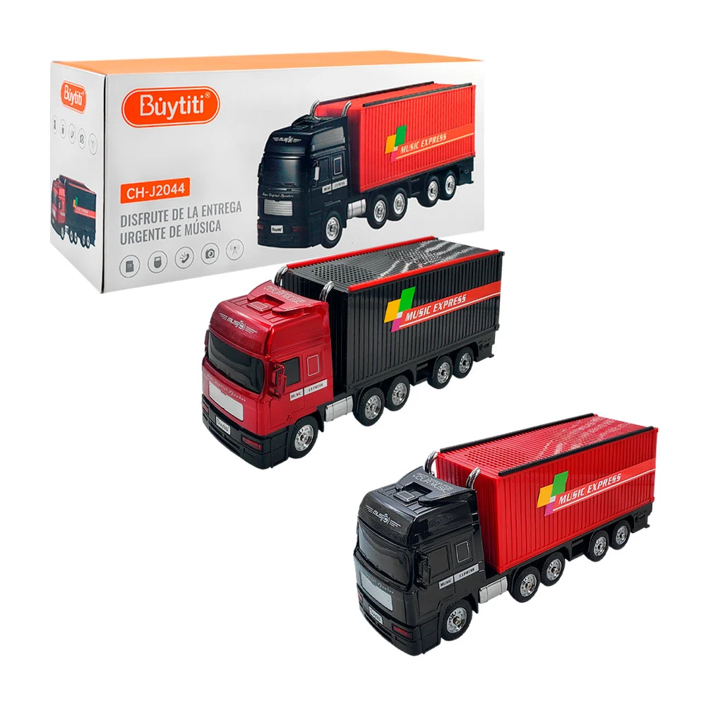 Bocina inalámbrica en forma de tráiler con puertos de conexión y botones