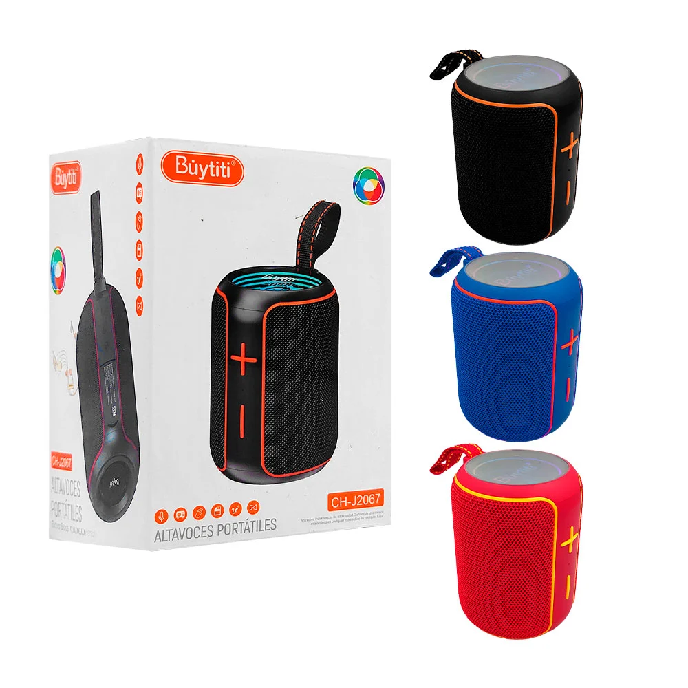 Bocina cilíndrica inalámbrica, con botones frontales e iluminación rgb / buytiti