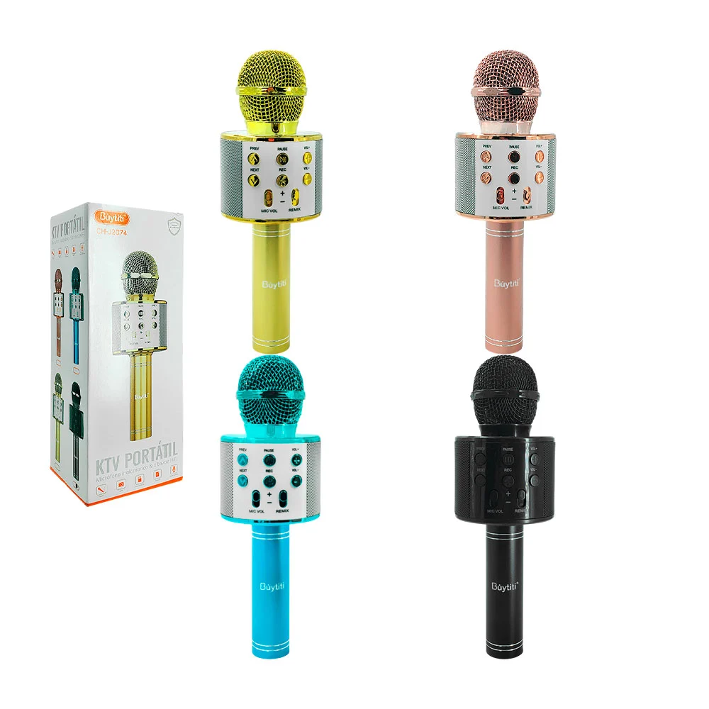 1pza Bocina micrófono recargable, con botones frontales y puertos de conexión