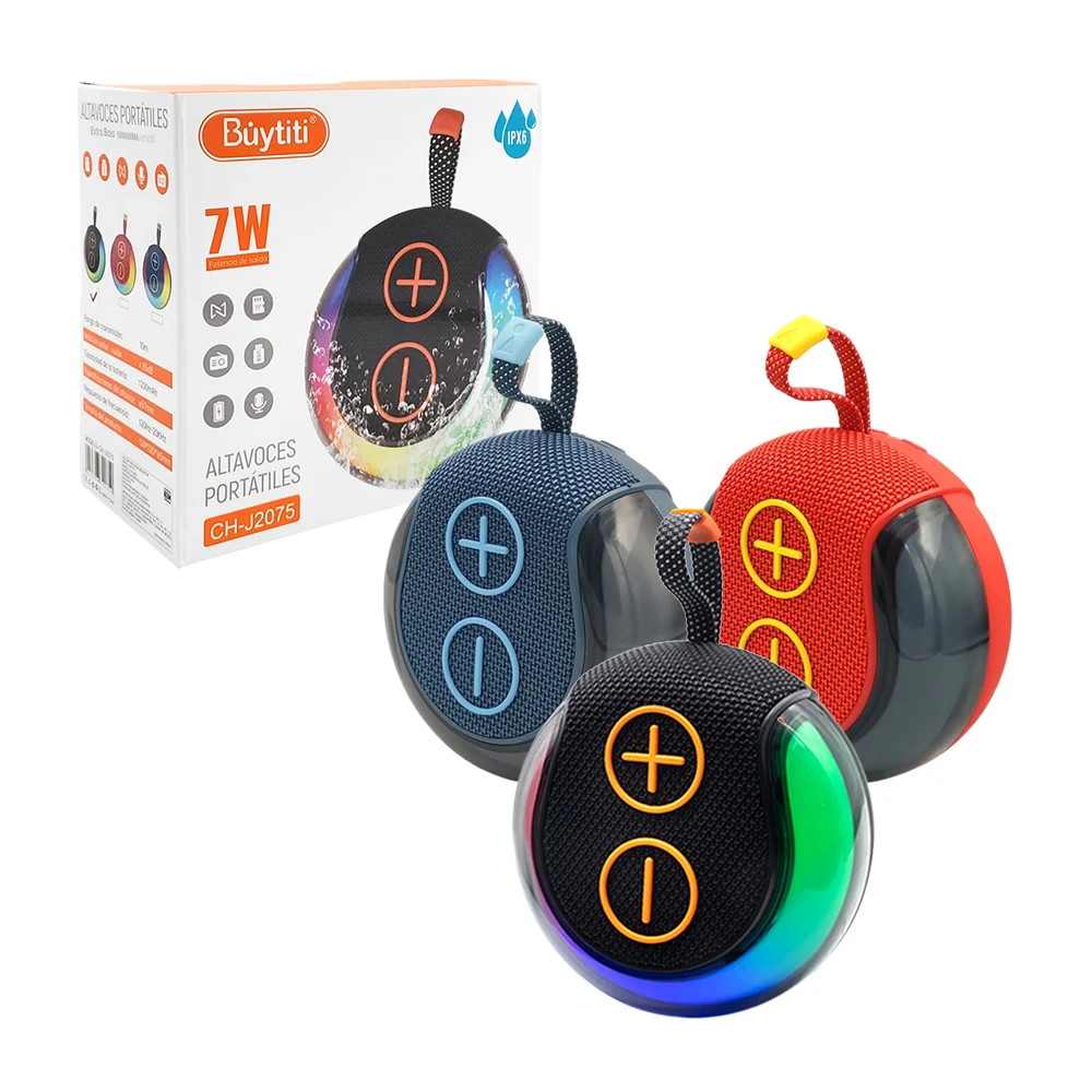 Bocina pequeña circular portátil inalámbrica, múltiples conexiones + luz rgb