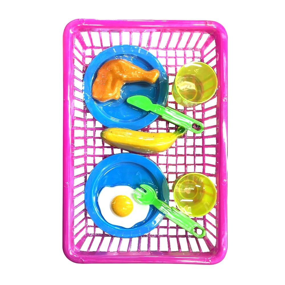 Canasta de plástico con juguetes tipo comida, variedad de accesorios / ck-1223