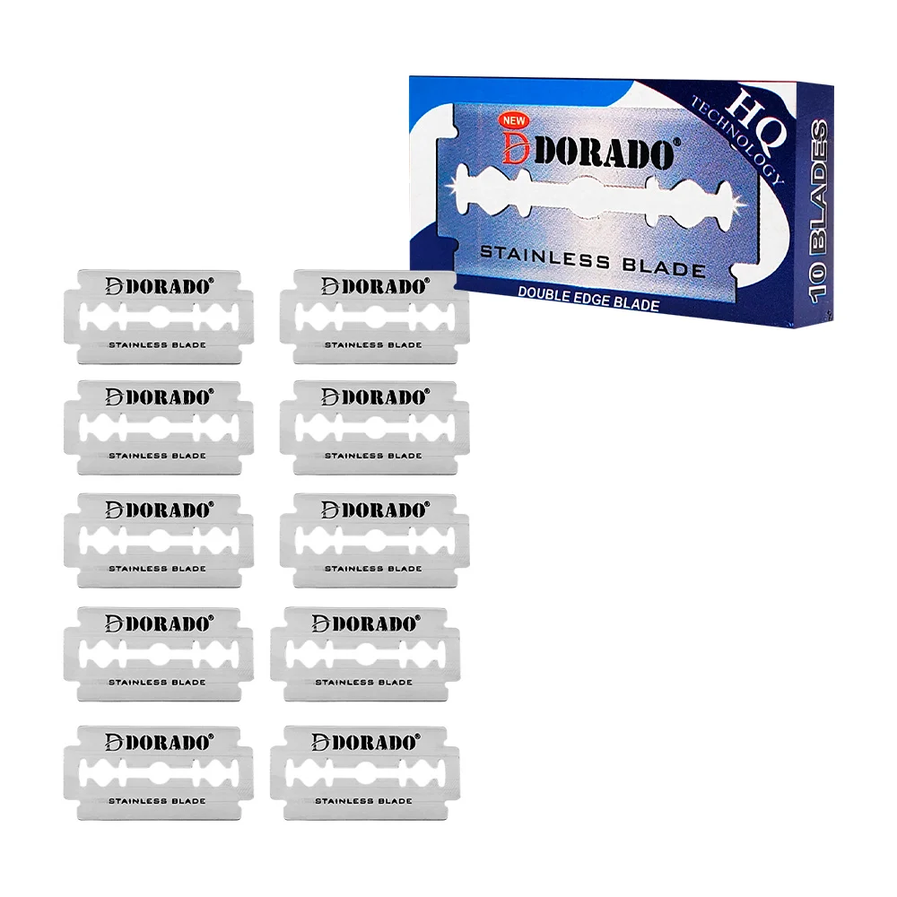 Caja con 10 mini paquetes de navajas metálicas, flexibles, usos varios / dorado