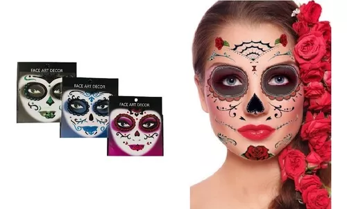 1pza Planilla de maquillaje adhesivo adiamantado con diseño de catrina, variedad de colores / face art decor / X253