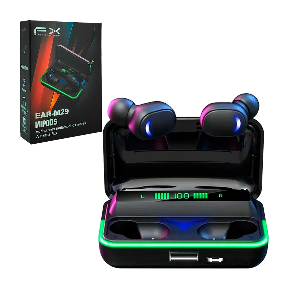 Audifonos inalámbricos portátiles, estuche de carga, luz led y pantalla digital