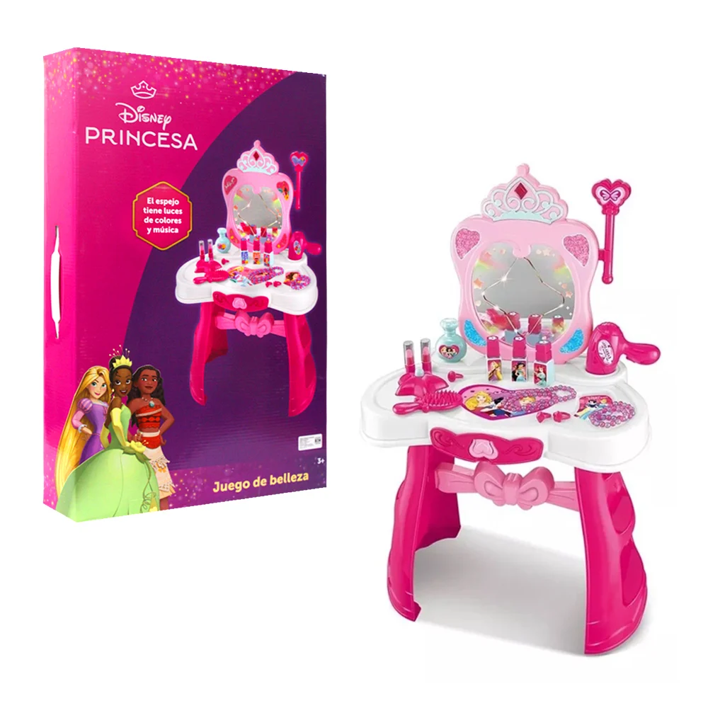 Tocador montable de juguete con diseño de las princesas de Disney, accesorios de belleza y espejo con luz y sonido 67x44x28cm / Disney princess beauty table / eods008-907